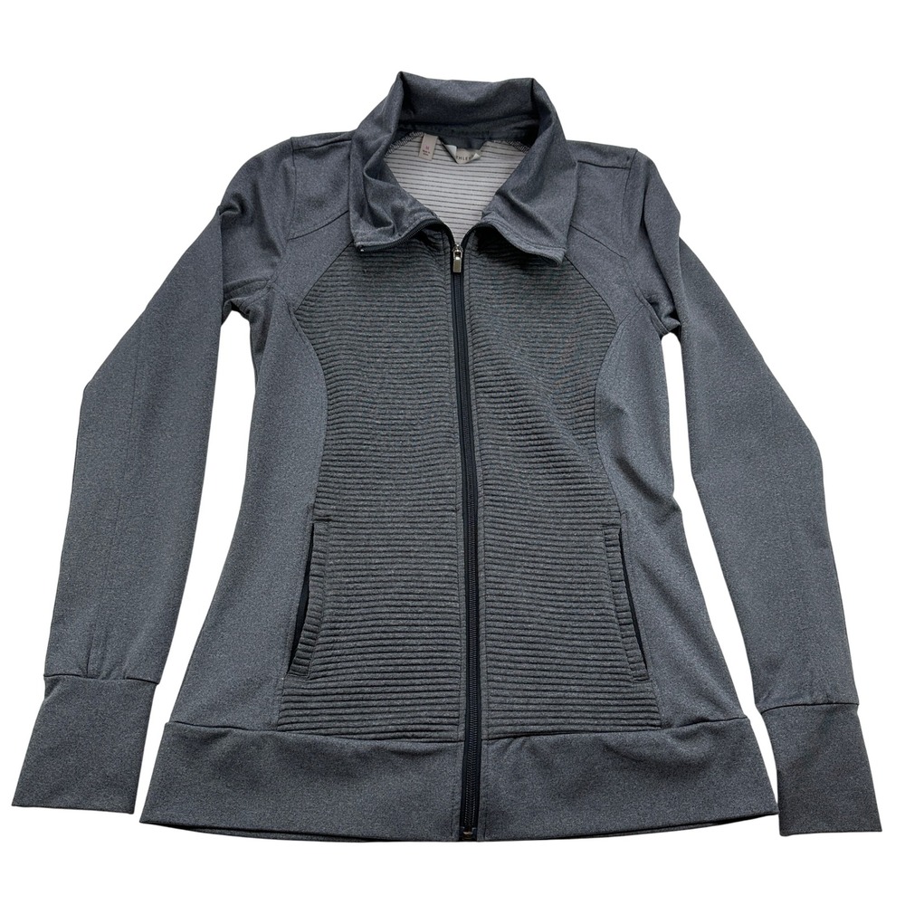 Athleta Gray Ribbed Panel Zip Up Track Jacket Athletic Performance Womens Size M